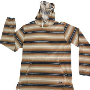 Billabong Mens Large Striped Terry Cloth Hoodie Orange Blue Small Batch Pullover